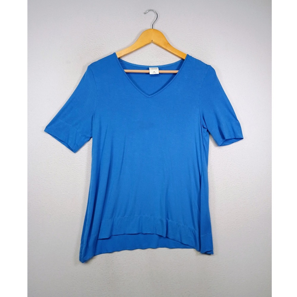 Minimalist Soma Womens XS Blue V-Neck High-Low Relaxed‎ Short Sleeve Top